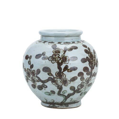 11" Rustic Plum Blossom Small Jar, Brown | One Kings Lane