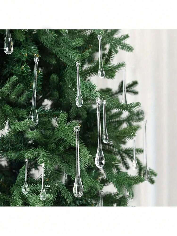 5pcs Christmas Crystal Ornaments, Acrylic Crystal Teardrop, Christmas Tree Hanging Decor, Crystal Pendant Ornaments, Center Decor, Wedding Decor, Various Holiday Party Decorations | SHEIN