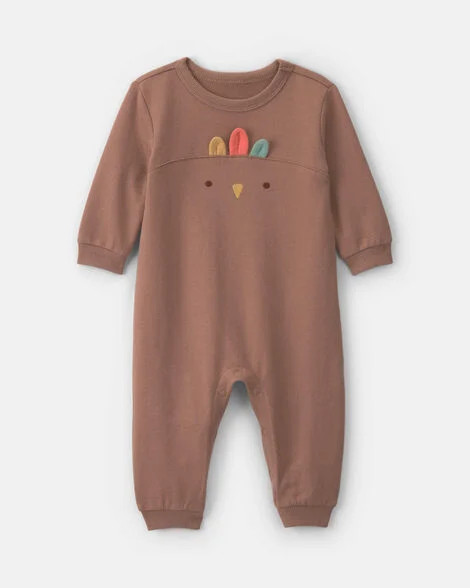 Baby Turkey Thanksgiving French Terry Long-Sleeve Jumpsuit - Brown | Carter's | Carter's Inc