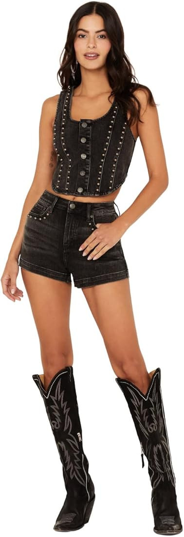 Idyllwind Women's Delrose Drive High Rise Studded Stretch Denim Shorts Black - Powered by Miranda... | Amazon (US)