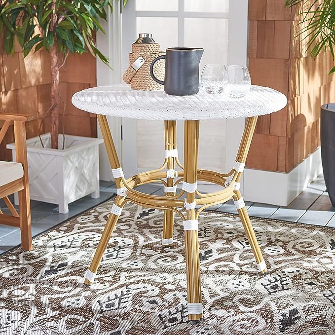 Safavieh PAT4012C Outdoor Collection Sidford White Rattan Bistro Table | Amazon (US)