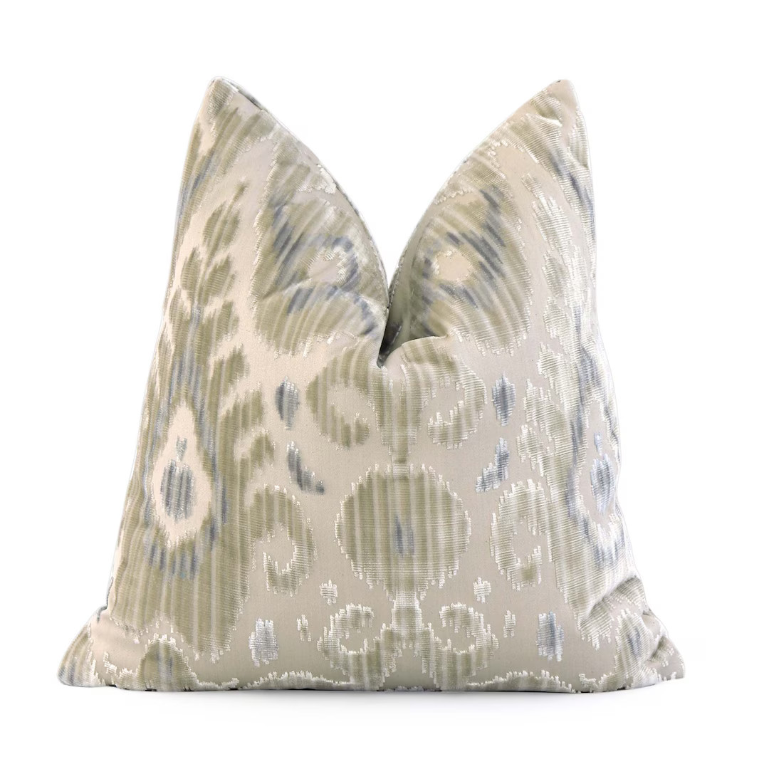 Scalamandre Tashkent Cloud Velvet Throw Pillow Cover, Beige Tan Ikat Accent Toss, Jacquard Velvet... | Etsy (US)