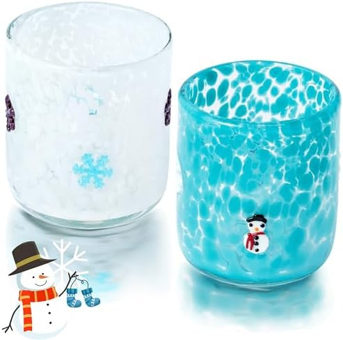 2Pcs Winter Icon Juice Glasses 14oz Icon Stemless Drinking Glasses Set, Snowflake Snowman Double ... | Amazon (US)