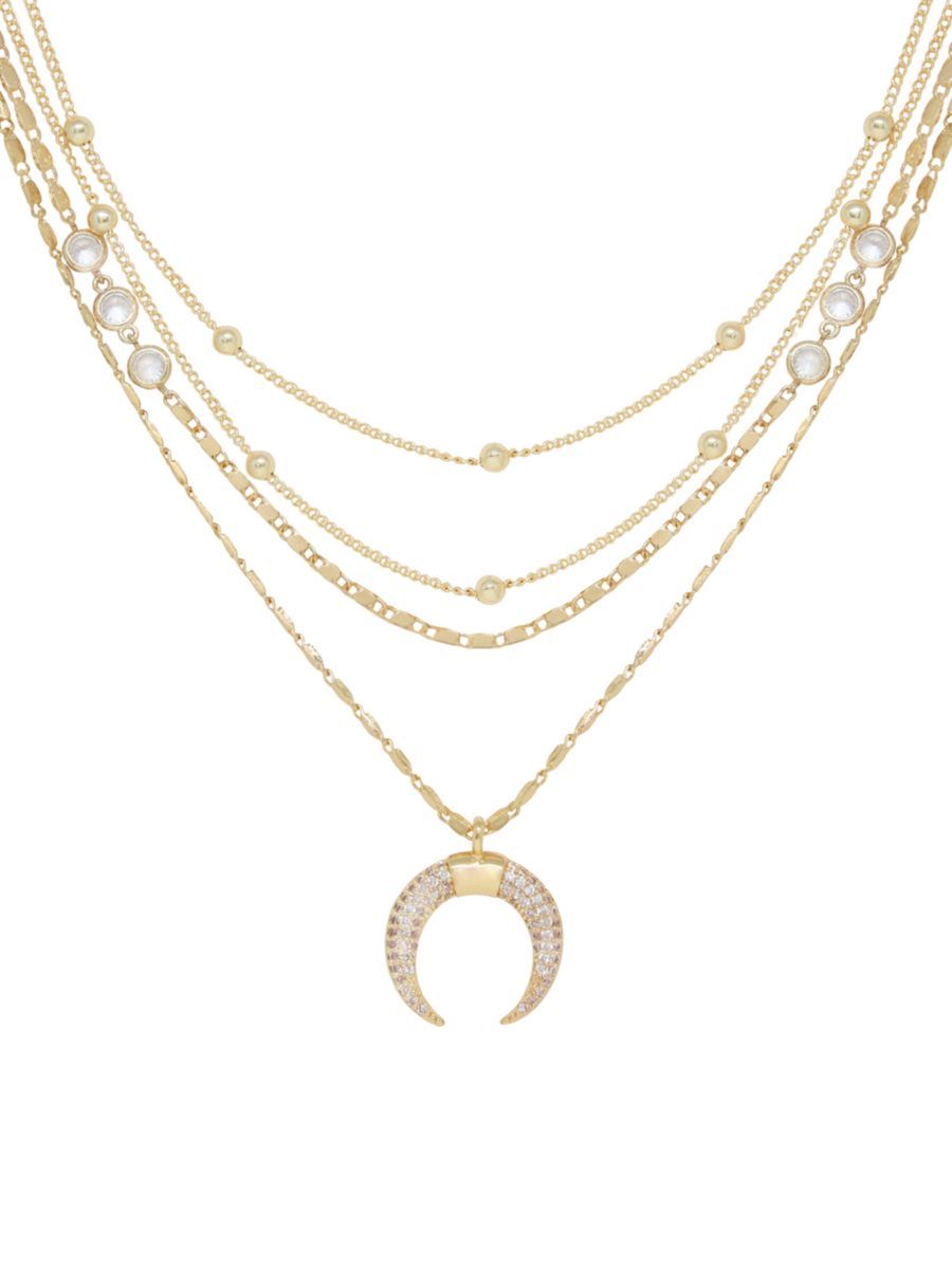 Layered 18K Gold-Plate & Crystal Crescent Horn Necklace | Saks Fifth Avenue