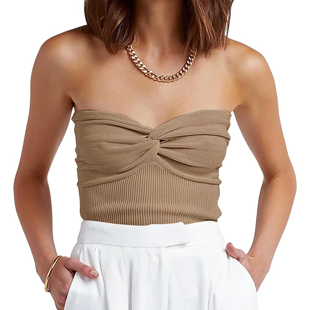 ANRABESS Tube Top for Women Summer Strapless Bandeau Knit Twist Knot Corset Crop Basic Tank Top 2... | Amazon (US)