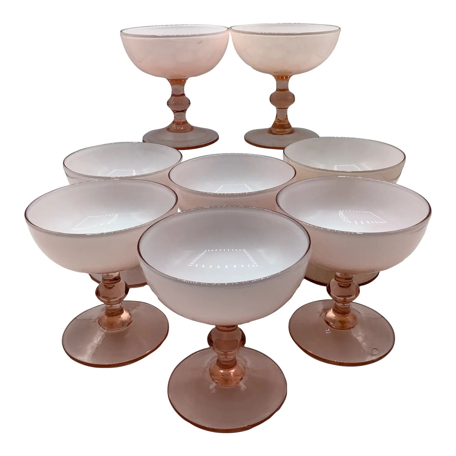 Vintage Carlo Moretti Italy Pink White Cased Glass Champagne Coupes - Set of 8 | Chairish