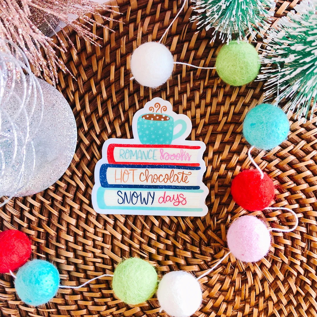 Romance Books Hot Chocolate Snowy Days Vinyl Sticker, Bookish Vinyl Decal, Christmas Sticker, Boo... | Etsy (US)