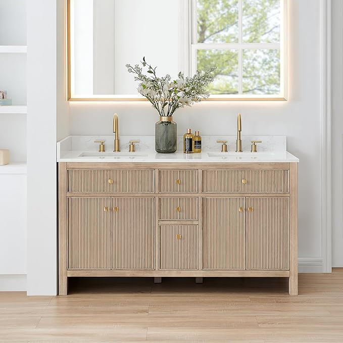 Cerrito 60" Wood Vanity in Nature Oak Engineered Stone Top no Mirror | Amazon (US)