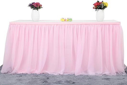 Suppromo 6ft Pink Tulle Table Skirt for Rectangle or Round Tables Pink Pastel Tutu Table Skirts T... | Amazon (US)