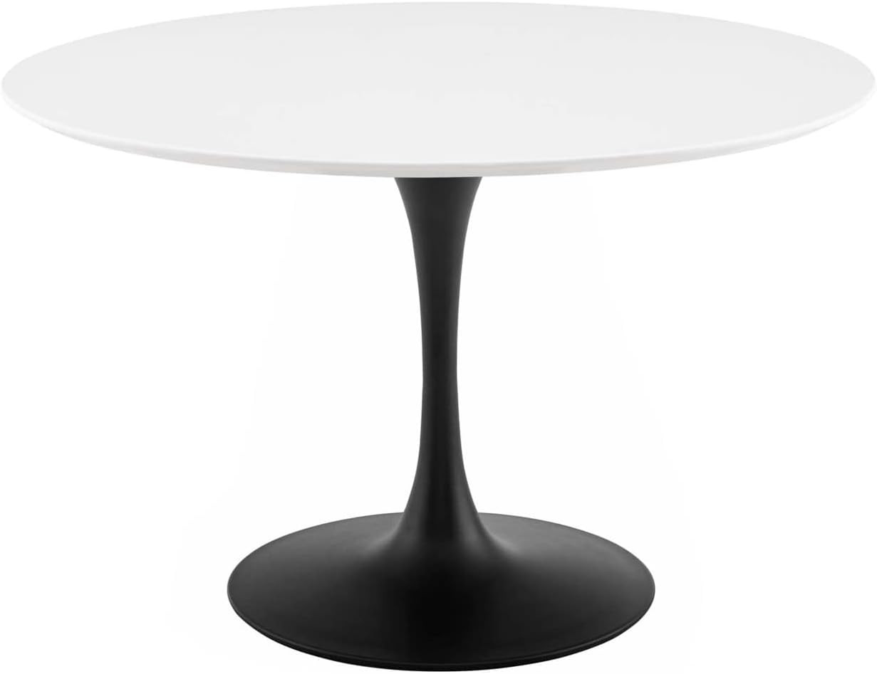 Modway Lippa 47" Round Wood Dining Table, White Top, Black Base | Amazon (US)