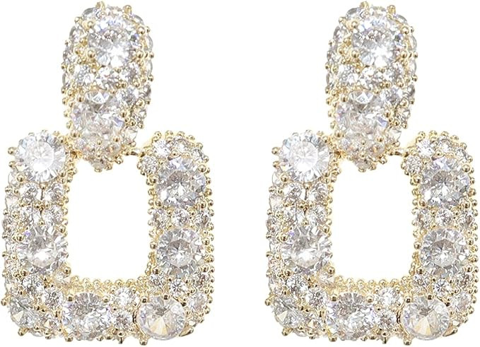 Sonateomber Gold Statement Dangle Earrings for Women Teen Girls - Cute Sparkly Pave Cubic Zirconi... | Amazon (US)