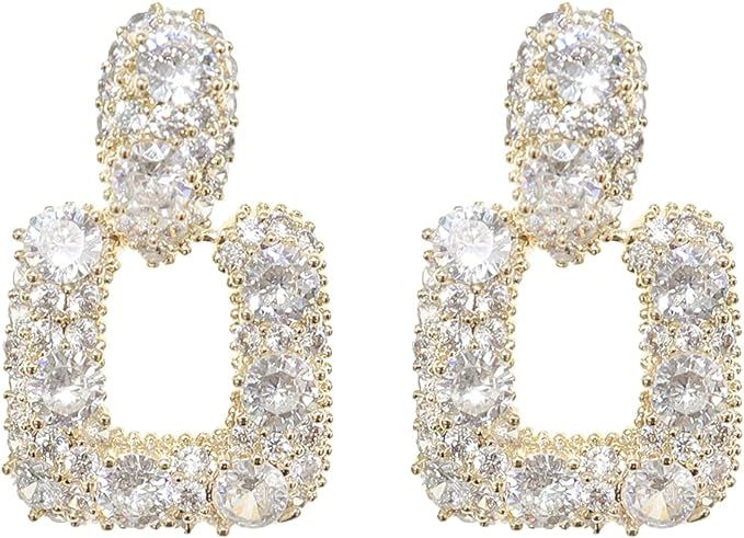 Sonateomber Gold Statement Dangle Earrings for Women Teen Girls - Cute Sparkly Pave Cubic Zirconi... | Amazon (US)