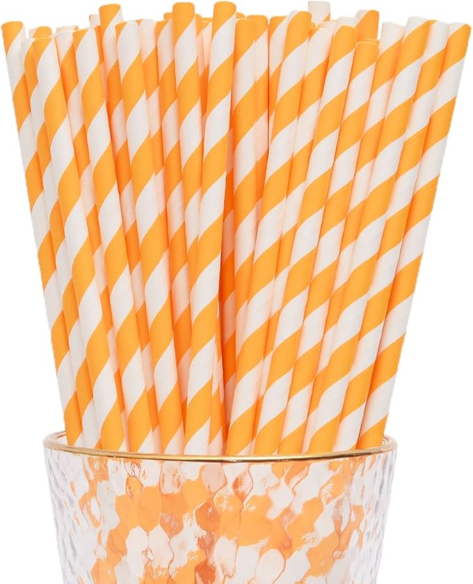 YAOSHENG Paper Straws for drinking, 100 Pack Orange Striped paper straws for Party Supplies,Birth... | Amazon (US)