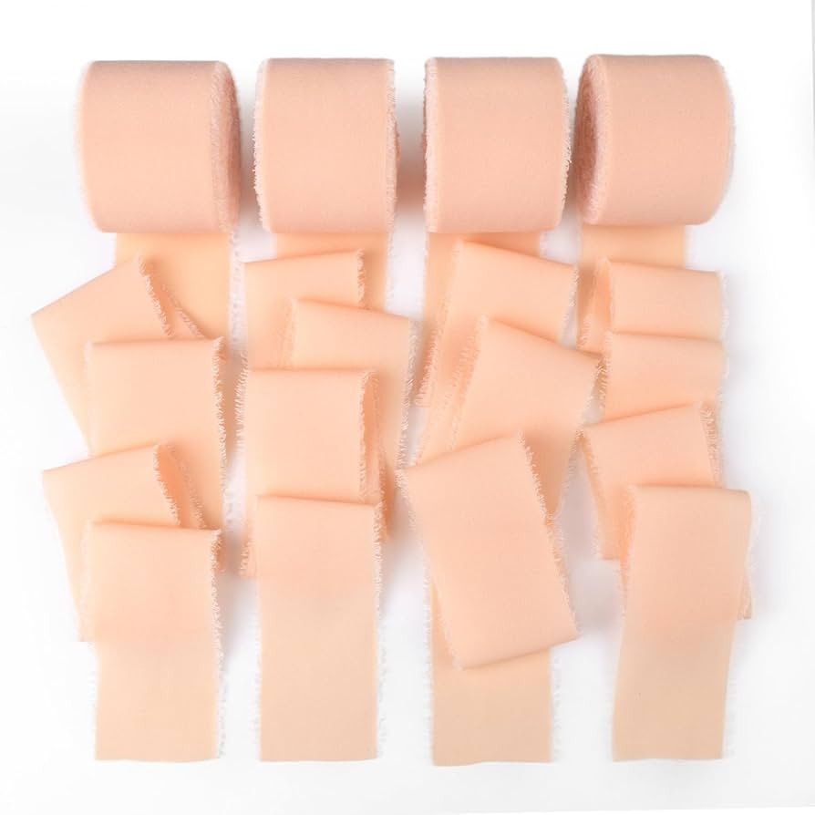 Peach Fringe Chiffon Silk Ribbon 1-1/2 Inch x 40Yd Peachpuff Ribbons Set Handmade Frayed Fabric R... | Amazon (US)