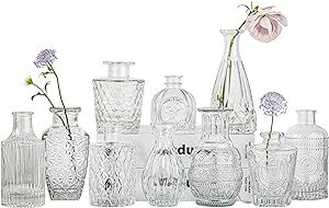 Glass Bud Vase Set of 10 - Mini Vintage Vases for Wedding Decorations, Home Table Flower Décor, ... | Amazon (US)