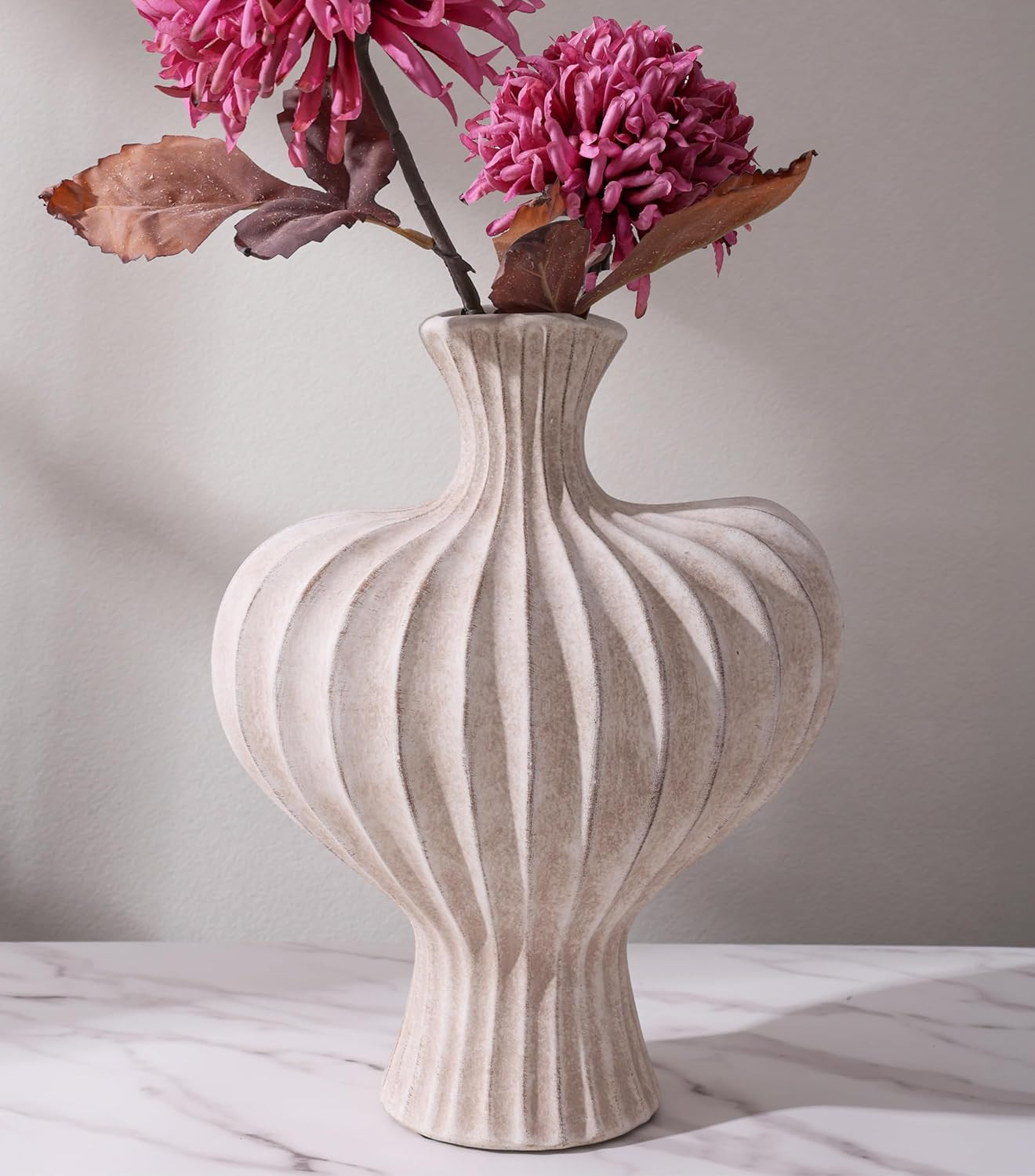 Ceramic Flower Vase Home Decor, 11 in Farmhouse Table Vases Rustic Vintage Living Room Kitchen Bedroom Decorations Pottery Decorative Vases for Flowers House Shelf Office Coffee Desk Dining, Rustic | Amazon (US)