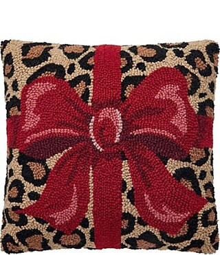 Peking Handicraft Holiday Collection Leopard Present Hooked Wool Pillow - Red | Dillard's