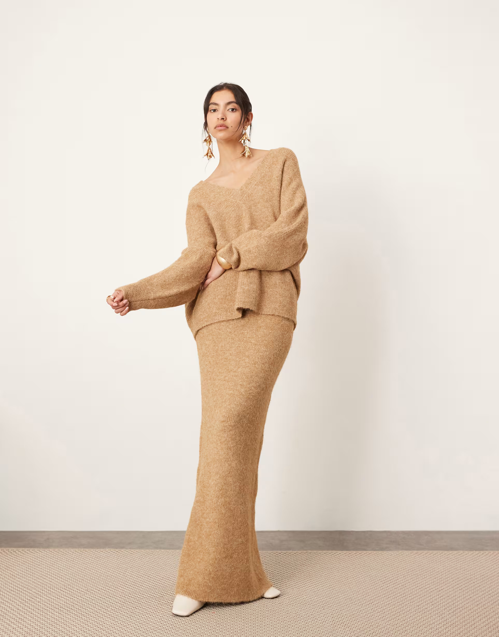 ASOS EDITION knitted maxi skirt co-ord in biscuit | ASOS (Global)