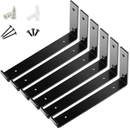 8 Pack - 7.5"L x 4"H x 1.5"W 5mm Thick Black Hook Brackets, Hook Iron Shelf Brackets, J Bracket, Met | Amazon (US)