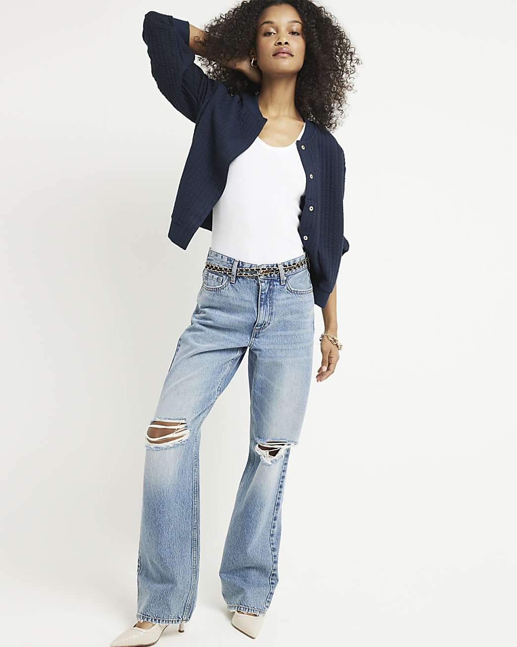 Navy quilted bomber jacket | River Island (UK & IE)