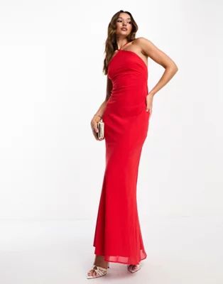 ASOS DESIGN soft halter bias maxi dress in red | ASOS (Global)