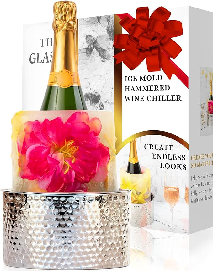 Champagne Ice Mold Wine Bottle Chiller - Durable Hammered Stainless Steel Wine Bucket - DIY Flora... | Amazon (US)