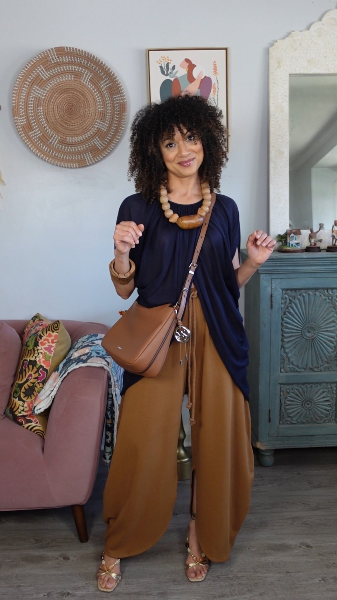 The perfect elevated casual look for women over 30. I’m in a S in both the top and pants. They fit true to size  