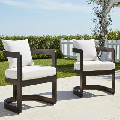 Patio Outdoor Dining Chairs, All Weather Patio Dining Chairs With Armrests, Modern Barrel Accent Chair With Backrest, Comfortable Dining Room Chair Fo | Wayfair North America