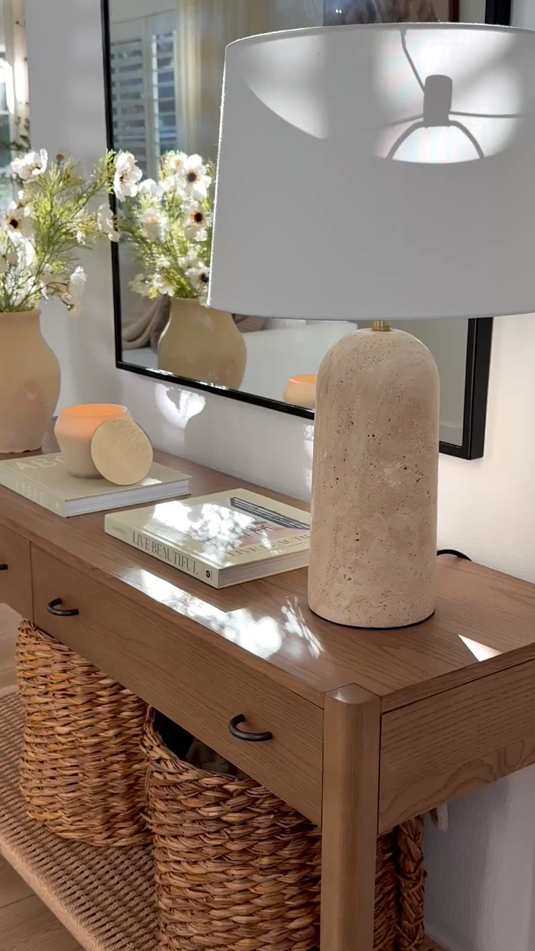 My beautiful travertine lamp is on sale! 

Console table, entryway styling, table lamp, organic modern, summer decor.

#LTKSeasonal #LTKHome #LTKSaleAlert