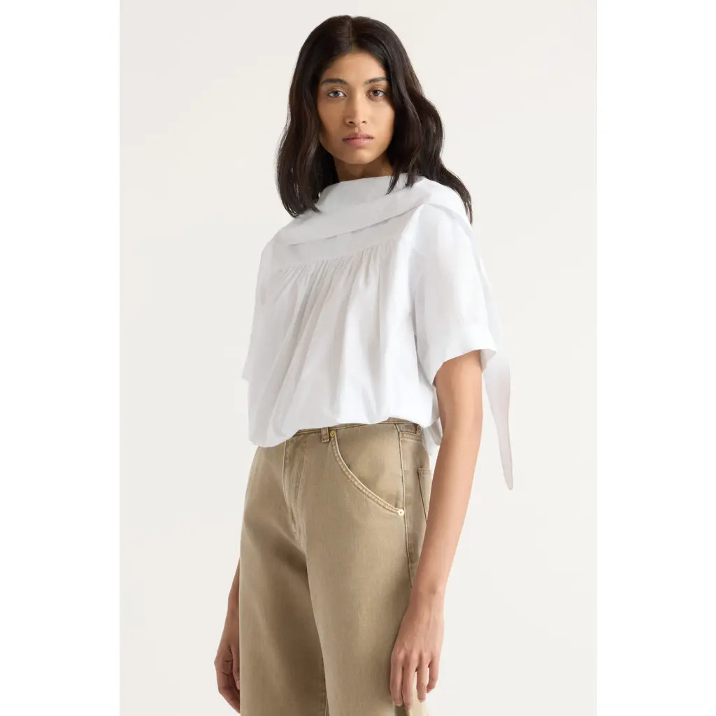 Modern Citizen Bronte Foldover Scarf-Neck Tunic Top in White at Nordstrom, Size Medium | Nordstrom