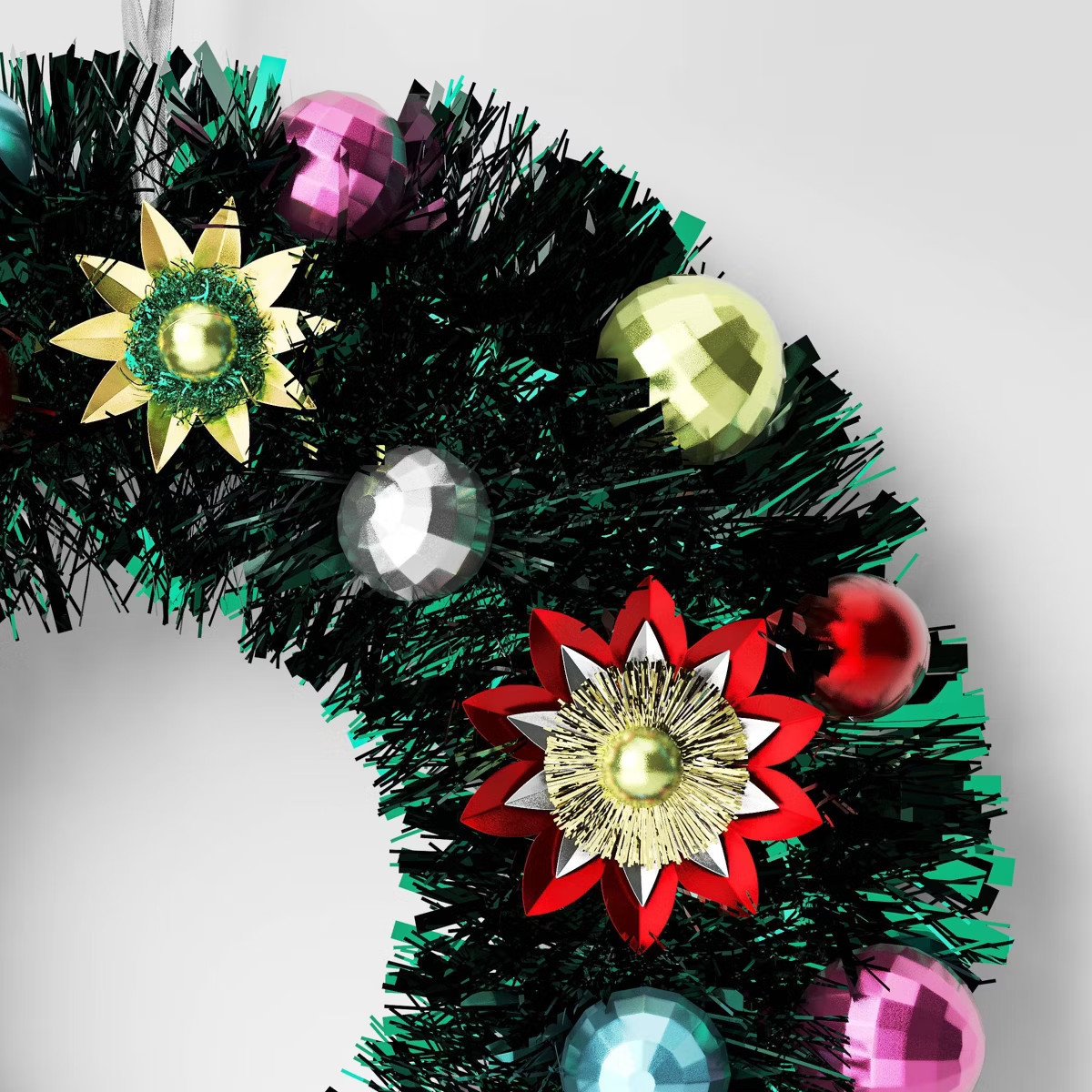 Christmas Tinsel Green Wreath with Flowers - Wondershop™ | Target