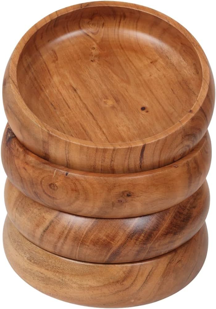 wooden bowls for food | Set of 4 individual acacia wood bowls 8 x 2 inches (25 oz) | Enjoy your s... | Amazon (US)