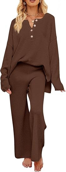 MEROKEETY Women's 2 Piece Outfit Sets Long Sleeve Button Knit Pullover Sweater and Pants Lounge S... | Amazon (US)