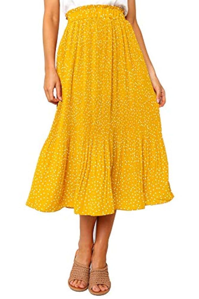 PRETTYGARDEN Women’s Fashion High Elastic Waist Polka Dot Printed Pleated Midi Vintage Skirts with P | Amazon (US)