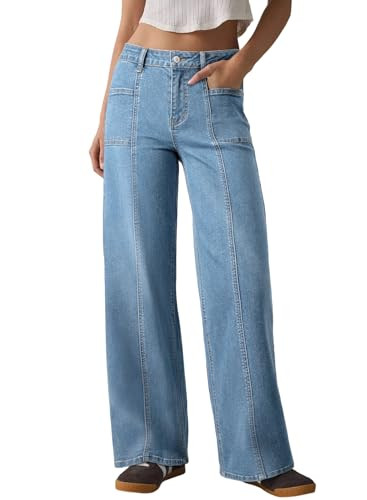 Sidefeel Womens Wide Leg Jeans High Waisted Stretchy Straight Leg Baggy Denim Pants | Amazon (US)