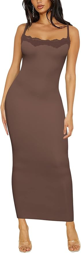 Women's Lace Long Slip Dress Sexy Sleeveless Spaghetti Strap Bodycon Maxi Dresses | Amazon (US)