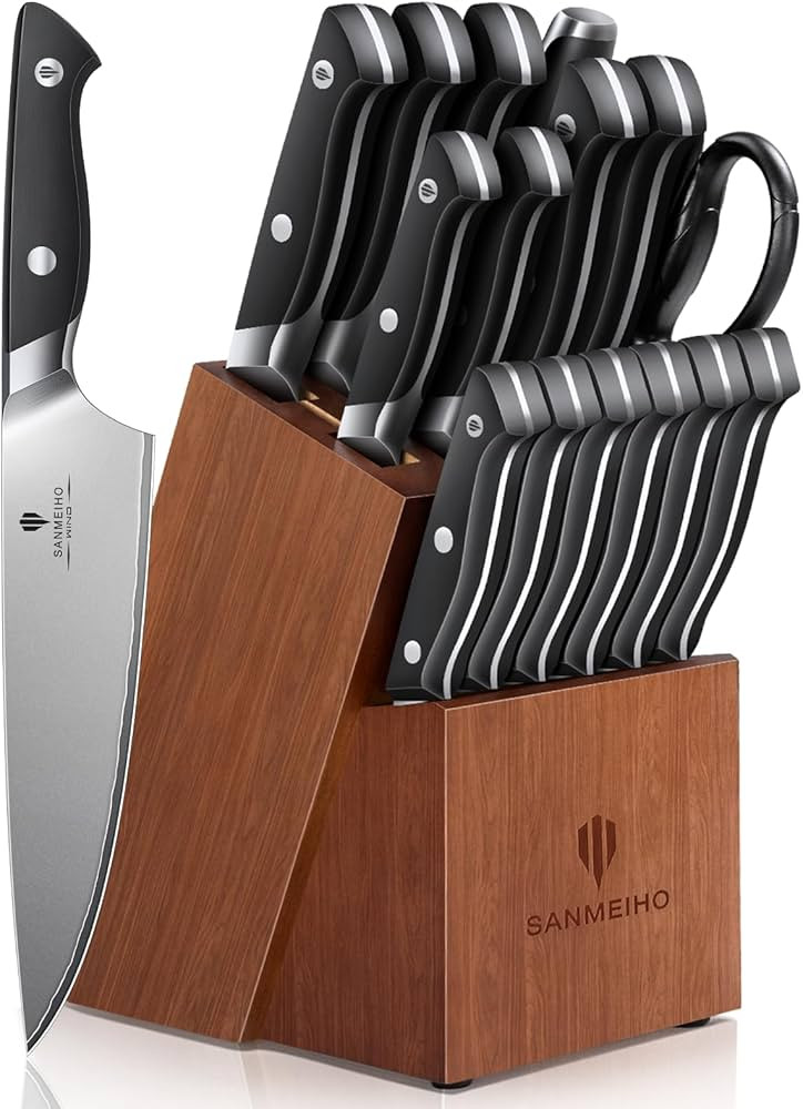 16 PCS Knife Set with Block, Japanese Kitchen Knife Set with 5 Layers High Carbon 9Cr18Mov Stainl... | Amazon (US)