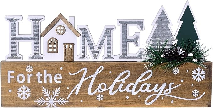 Wooden Christmas Sign Blocks, HOME for the Holiday Quote Table Decor, Xmas Centerpiece Block Sign... | Amazon (US)