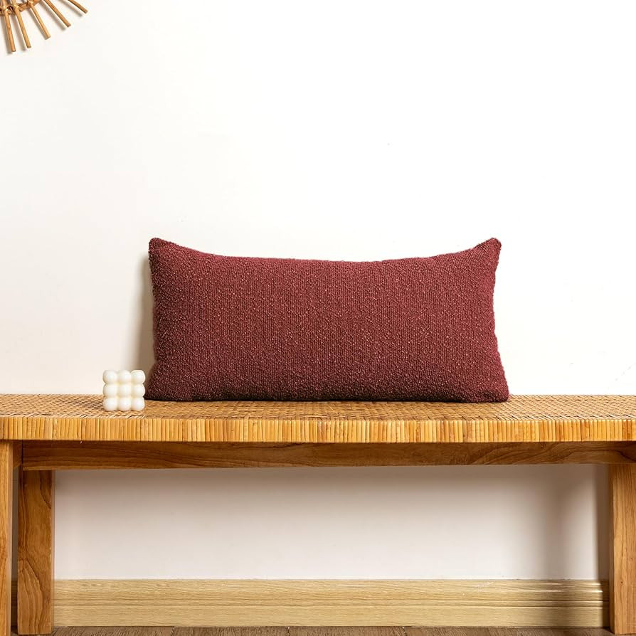 14x26 inch Boucle Lumbar Pillow Cover, Burgundy Woven Texture Neutral Long Pillow Cover Breathabl... | Amazon (US)