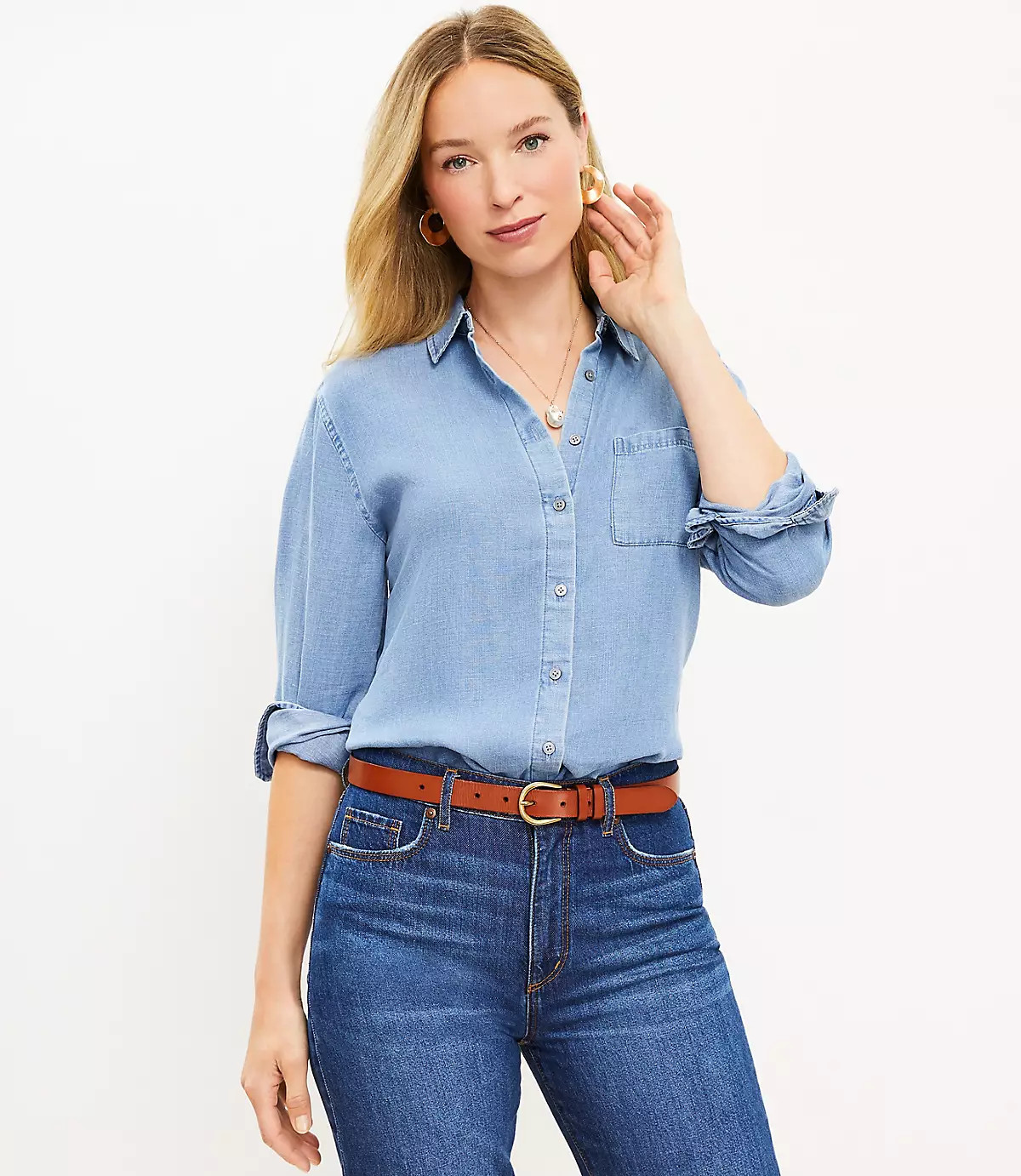 Chambray Everyday Relaxed Pocket Shirt | LOFT