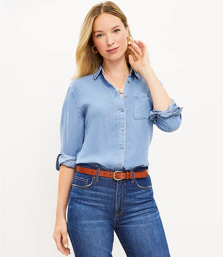 Chambray Relaxed Shirt | LOFT