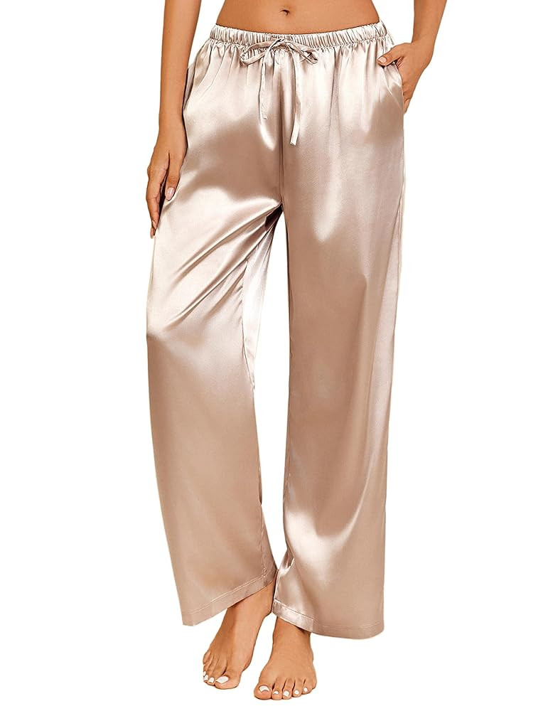 Ekouaer Womens Silk Satin Pajama Pants Casual Loose Lounge Pants Drawstring Elastic Waist Wide Le... | Amazon (US)