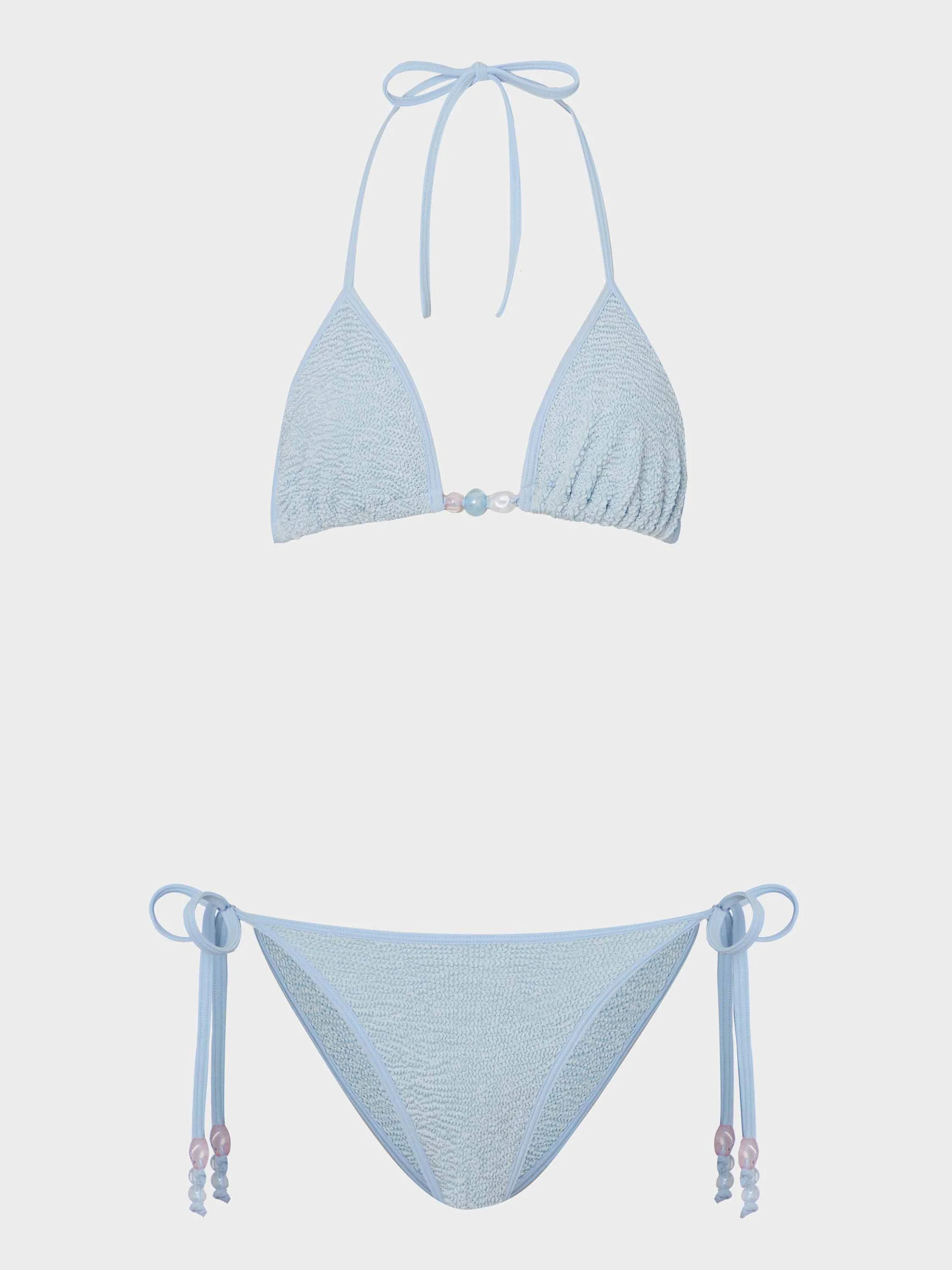 Gina Beaded Bikini - Metallic Ice Blue | HUNZA G