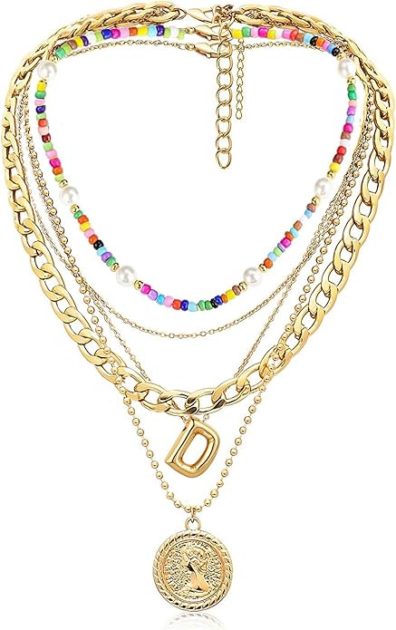 MJartoria Layered Necklaces for Women Trendy Balloon Initial Pendant Necklace Dainty Chunky Chain... | Amazon (US)