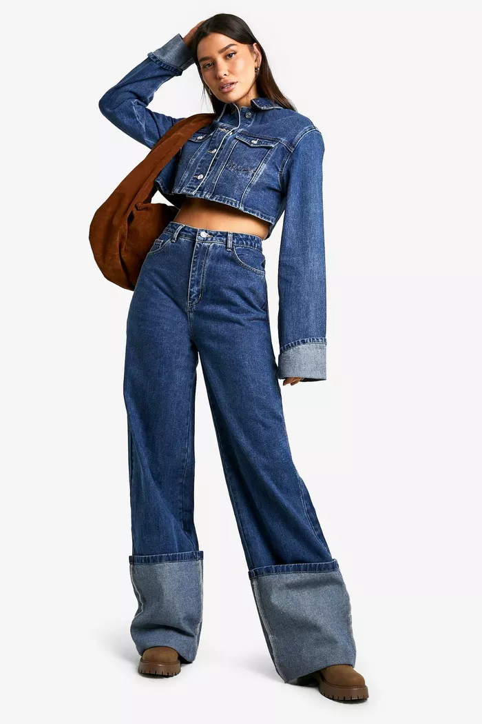 Tall Turn Cuff Crop Denim Jacket | boohoo (US & Canada)