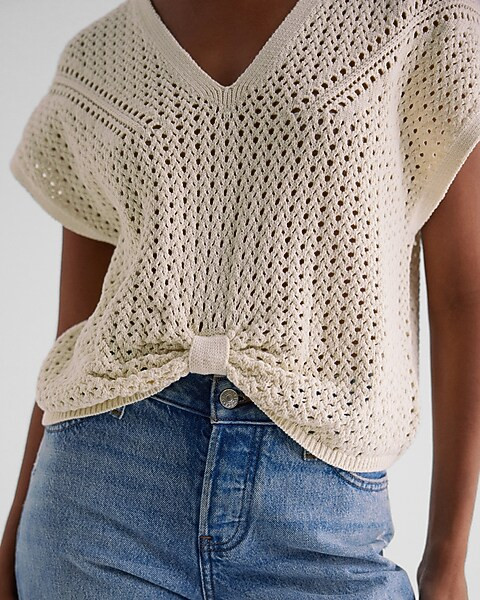 Crochet V-Neck Knot Front Sweater | Express