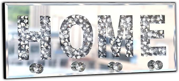 Crush Diamond Mirrored Home Letter Plaque Sign for Wall Decor, Crystal Clear Hooks Key Holder Key... | Amazon (US)