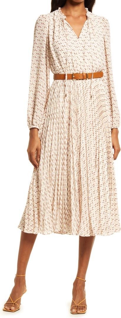 Belted Pleat Midi Dress Dresses Beige Dress Spring Dress Pastel Spring Outfits Budget Fashion | Nordstrom