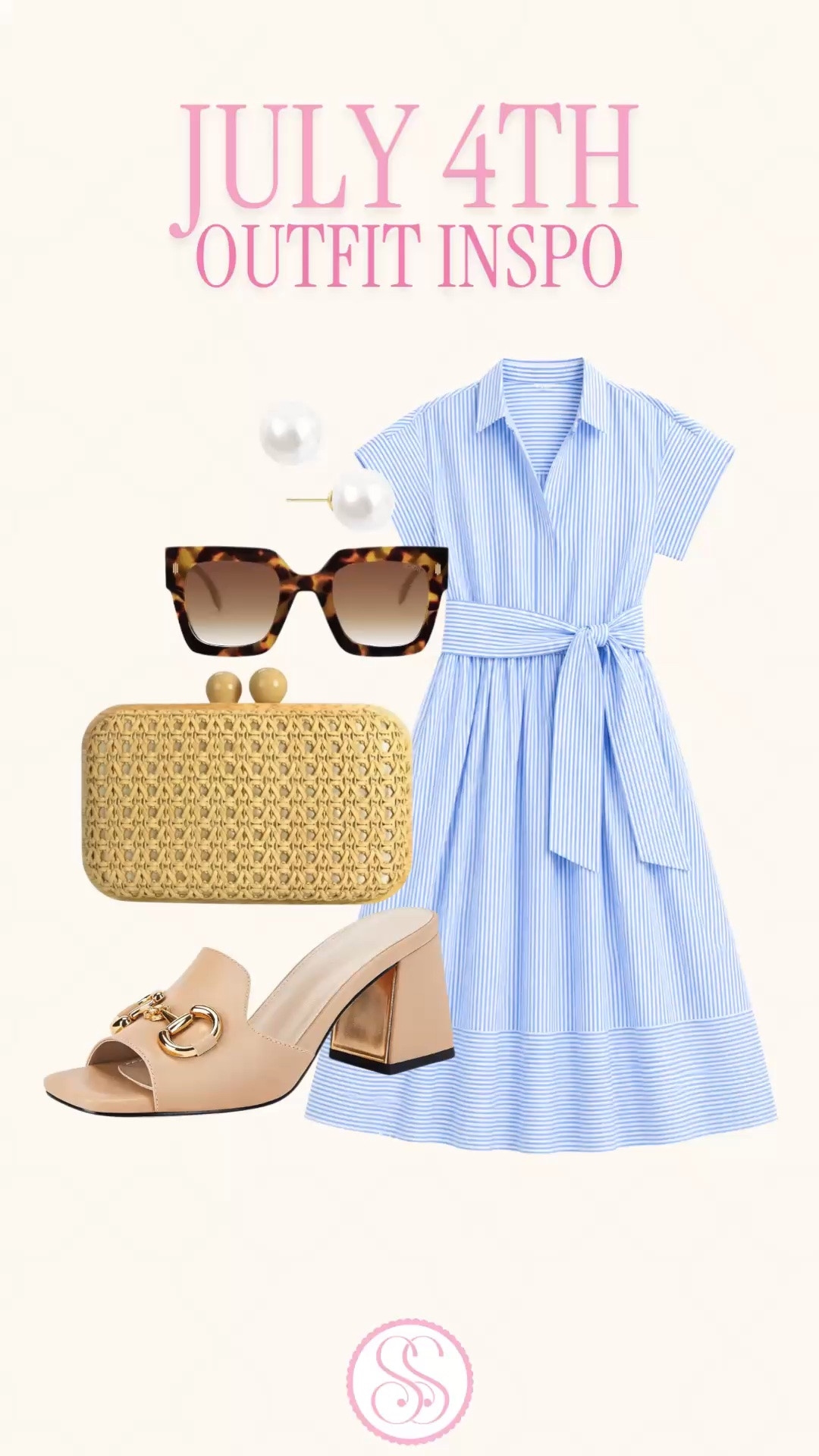 July 4th outfit inspo | Fourth of July outfit women | blue striped dress | summer dress | preppy summer outfit

A blue-and-white striped dress is one of the easiest ways to do Fourth of July style without needing a full red, white, and blue outfit.

This look is built around a classic blue striped shirt dress with a self-tie waist, collared neckline, and polished summer silhouette. Add pearl earrings, tortoise sunglasses, a raffia clutch, and neutral block heels, and it turns into a preppy July 4th outfit that still works for the rest of summer.

This is the kind of outfit formula that works for fireworks, brunch, beach town shopping, lake weekends, cookouts, patio dinners, summer parties, vacation dinners, casual wedding guest plans, and every warm-weather event where you want to look festive but still classic.

The blue stripe keeps it coastal and Americana. The raffia bag and neutral sandals make it feel summery. The pearls give it that polished preppy finish.

July 4th outfit inspo, Fourth of July outfit, Fourth of July outfit women, July 4th dress, 4th of July outfit women, blue striped dress, blue and white striped dress, striped shirt dress, summer dress, summer dresses women, summer outfit, summer outfits women, preppy summer outfit, Americana outfit, red white and blue outfit, coastal style, patriotic outfit women, vacation outfit, vacation dress, brunch outfit, date night outfit, summer party outfit, raffia clutch, pearl earrings, tortoise sunglasses, neutral heels, classic summer style

#LTKFindsUnder50 #RalphLauren #PreppyStyle #LookForLess #FourthOfJulyOutfit #SummerOutfits #July4thOutfit

#LTKSeasonal #LTKWorkwear #LTKootd