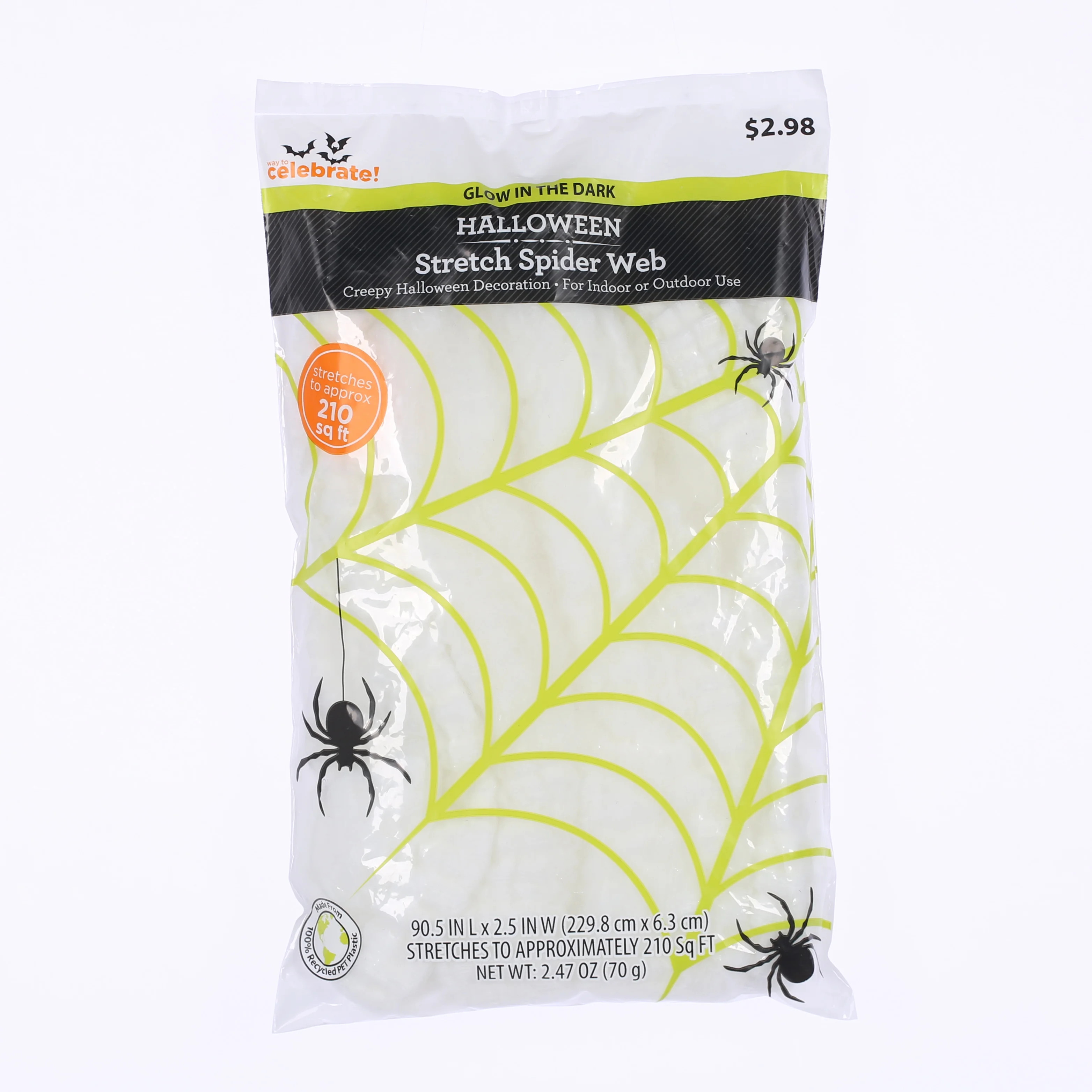 Halloween Glow in The dark Stretch Spiderweb Spooky Décor, by Way to Celebrate, Indoor Outdoor D... | Walmart (US)